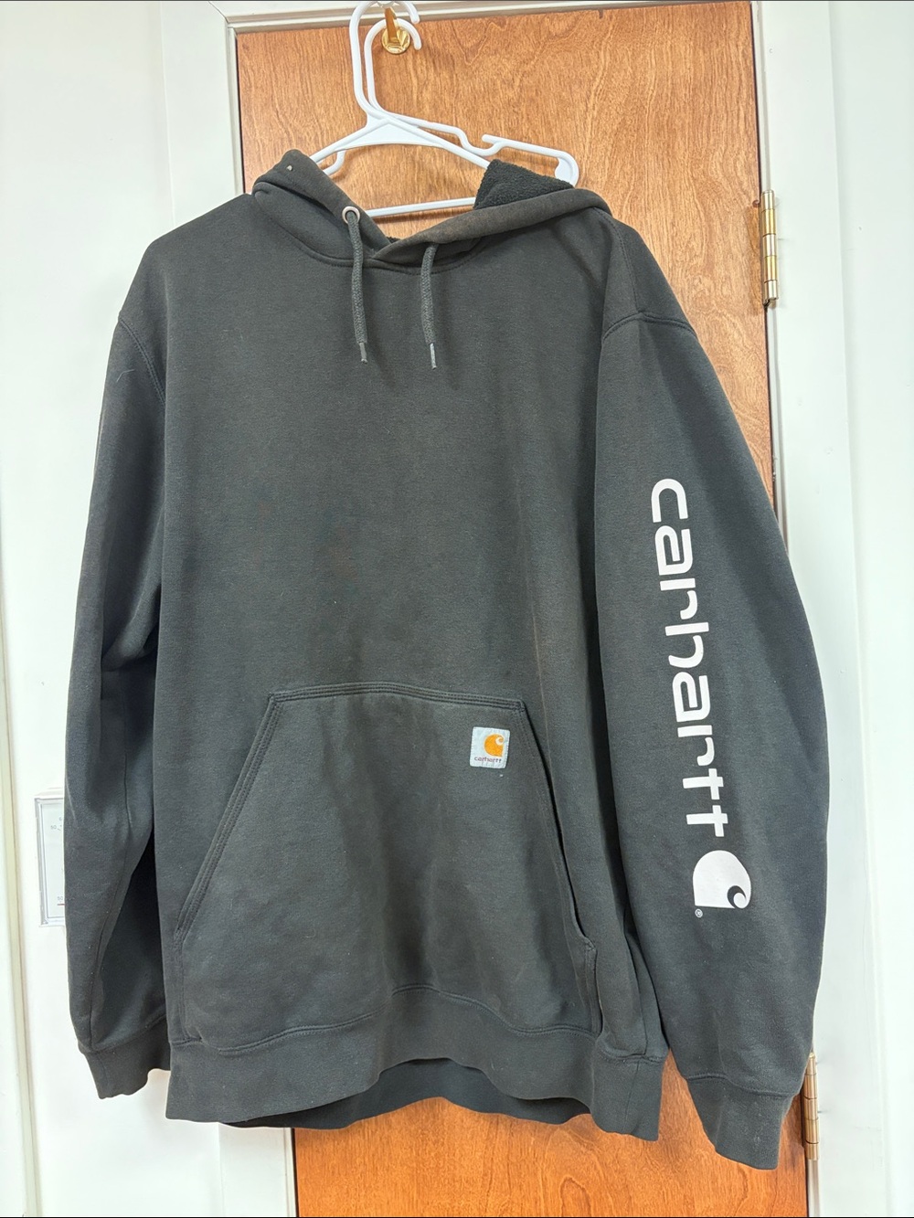 Carhartt Men's Black Crewneck Hoodie with Sleeve Logo